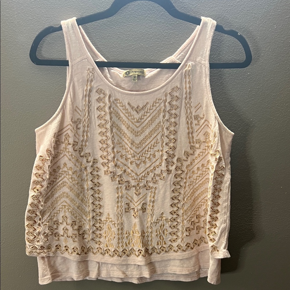 Democracy Cream Pink Embrodered Cotton layered Crop Tank Top Size M